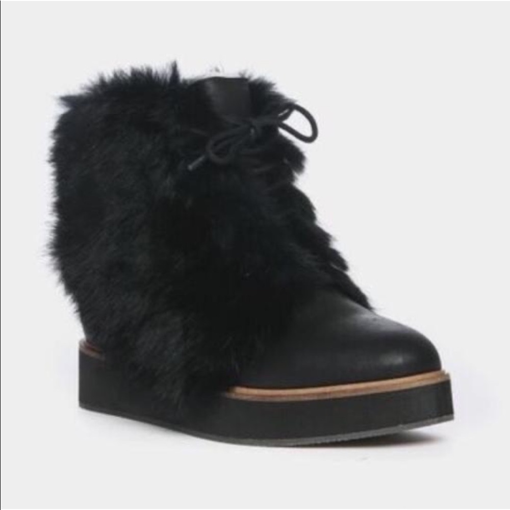 Australia Luxe Collective Black Faux Fur Lace-Up Ankle Boots